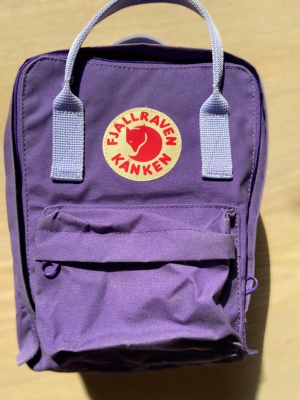 FJALL RAVEN mini Kanken purple backpack, for kid/adult, lavender handle/straps